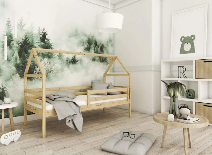 Aranżacja pokoju dziecięcego z łóżkiem ARON 80x170 sosna łóżko dziecięce domek Lano Meble