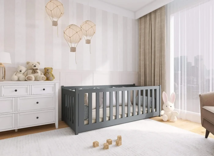 Aranżacja pokoju dziecięcego z łóżkiem CONCEPT 80x180 grafit łóżko dziecięce kojec Lano Meble