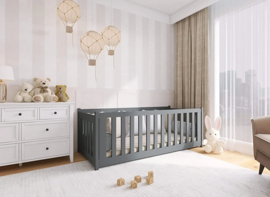 Aranżacja pokoju dziecięcego z łóżkiem CONCEPT 80x190 grafit łóżko dziecięce kojec Lano Meble