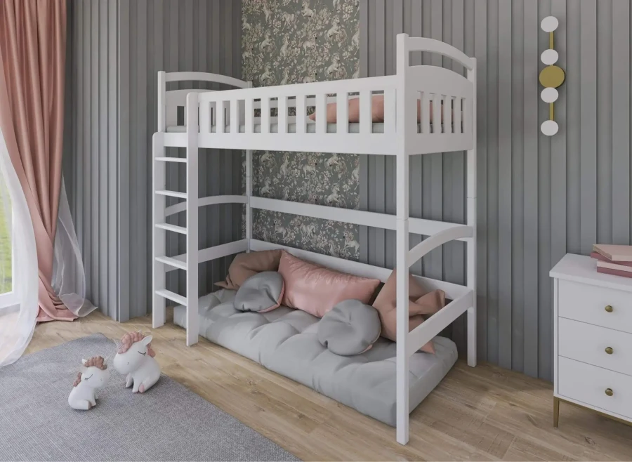 Aranżacja pokoju dziecięcego z łóżkiem MIA 80x200 białe łóżko piętrowe antresola Lano Meble