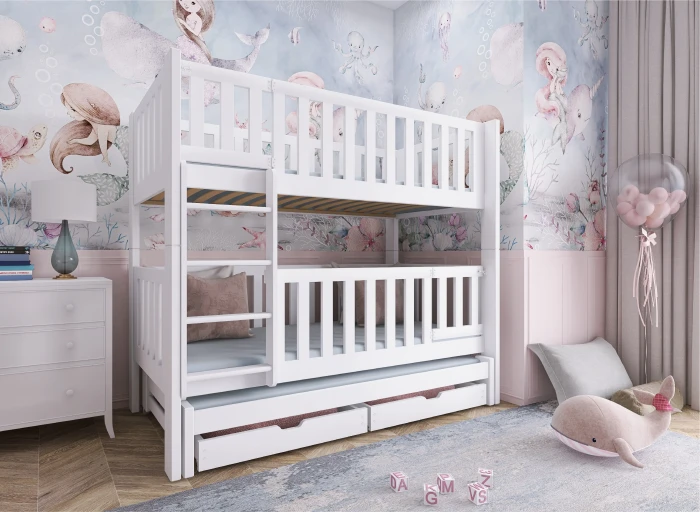 Aranżacja pokoju dziecięcego z łóżkiem AGATHA 80x180 białe łóżko piętrowe Lano Meble