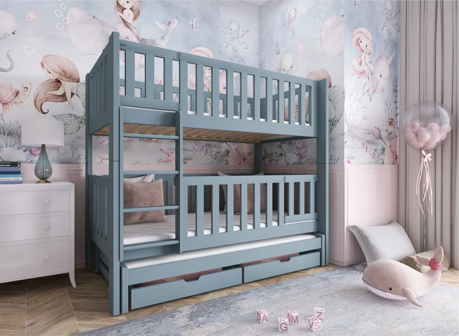 Aranżacja pokoju dziecięcego z łóżkiem AGATHA 80x180 popiel łóżko piętrowe Lano Meble