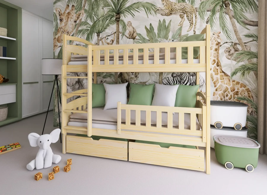 Aranżacja pokoju dziecięcego z łóżkiem IGNAŚ 80x200 sosna łóżko piętrowe Lano Meble