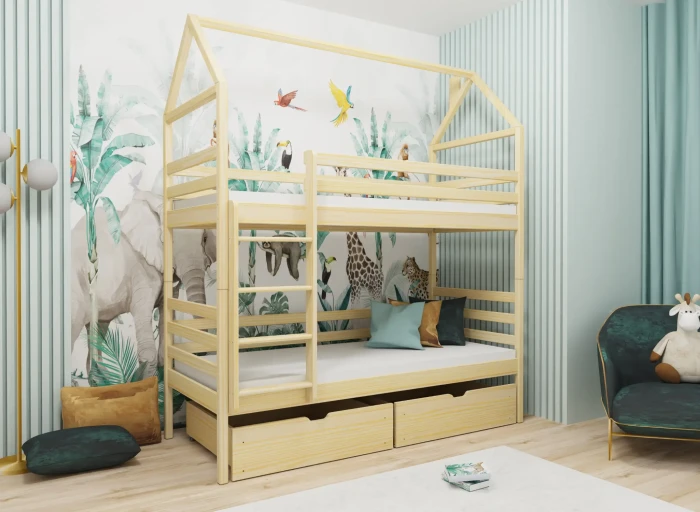 Aranżacja pokoju dziecięcego z łóżkiem ALEX 80x170 sosna łóżko piętrowe Lano Meble