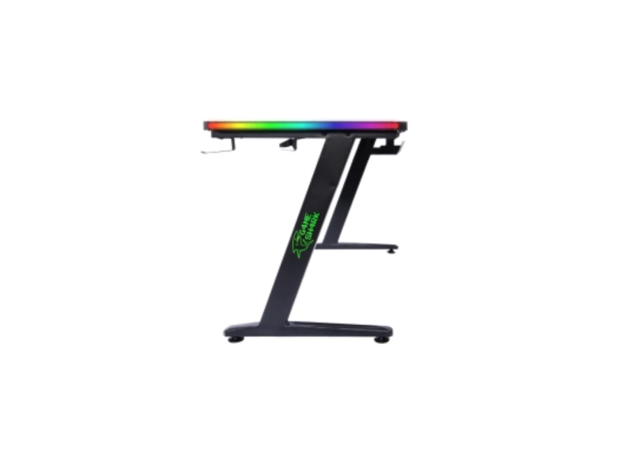 Czarne biurko gamingowe Z-line z podświetleniem krawędziowym RGB i logo.