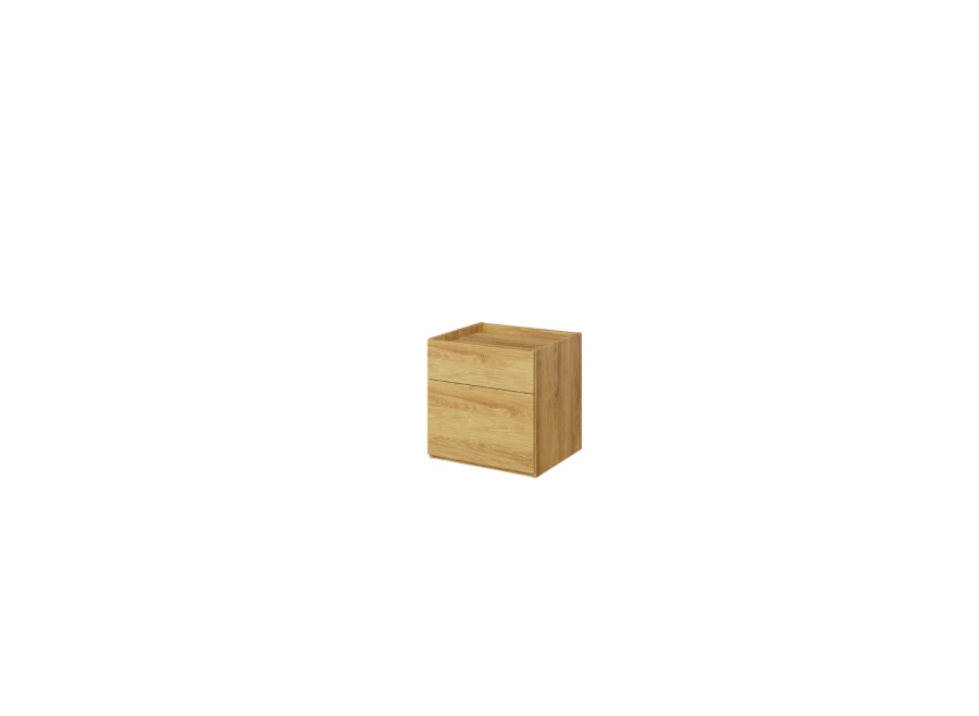 Zamknięta szafka nocna w odcieniu jasnego dębu, minimalistyczny design.