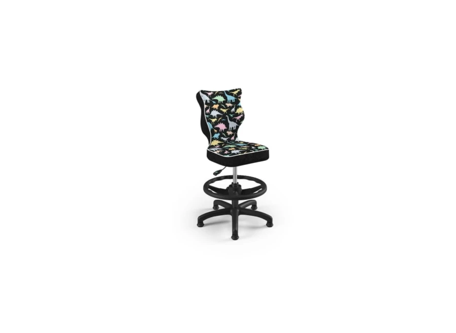 Ergonomiczne krzesło dla dziecka w kolorowe dinozaury z podnóżkiem i regulacją.