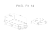 Schemat techniczny łóżka Pixel PX 14 z szufladami i wymiarami.