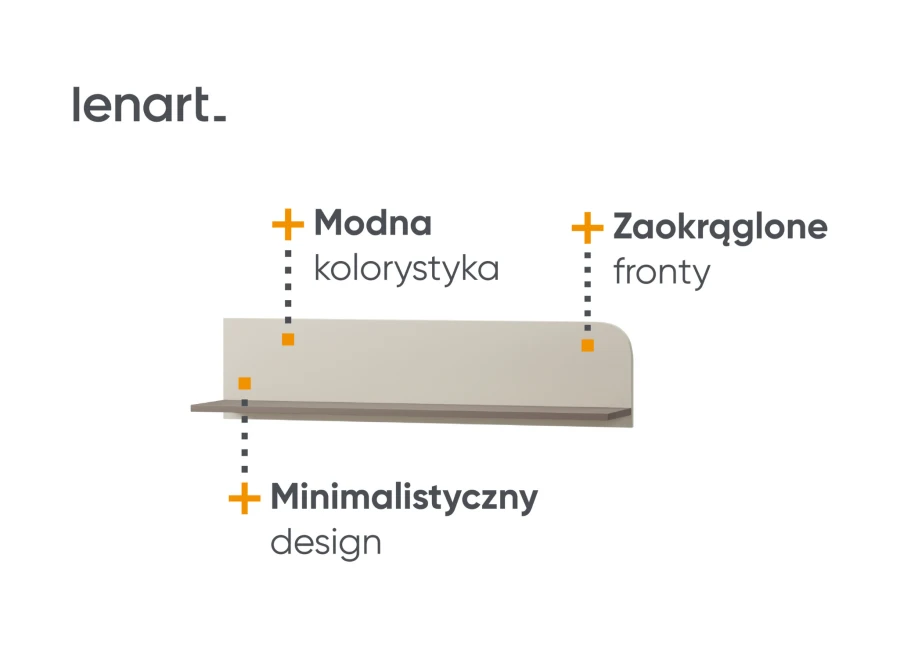 Minimalistyczna półka wisząca z zaokrąglonym frontem w kolorze beżowym.