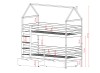 Konstrukcja łóżka piętrowego dla dzieci domek – rysunek z wymiarami.