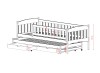 Wizualizacja techniczna łóżka typu daybed dla dzieci z wymiarami poszczególnych elementów.