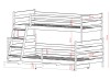 Wymiary łóżka piętrowego: dolne spanie 120 cm, górne 90 cm, całkowita wysokość 140 cm.