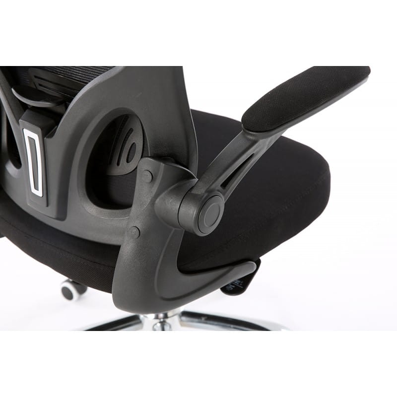 Mechanizm regulacji podłokietnika w ergonomicznym fotelu biurowym.