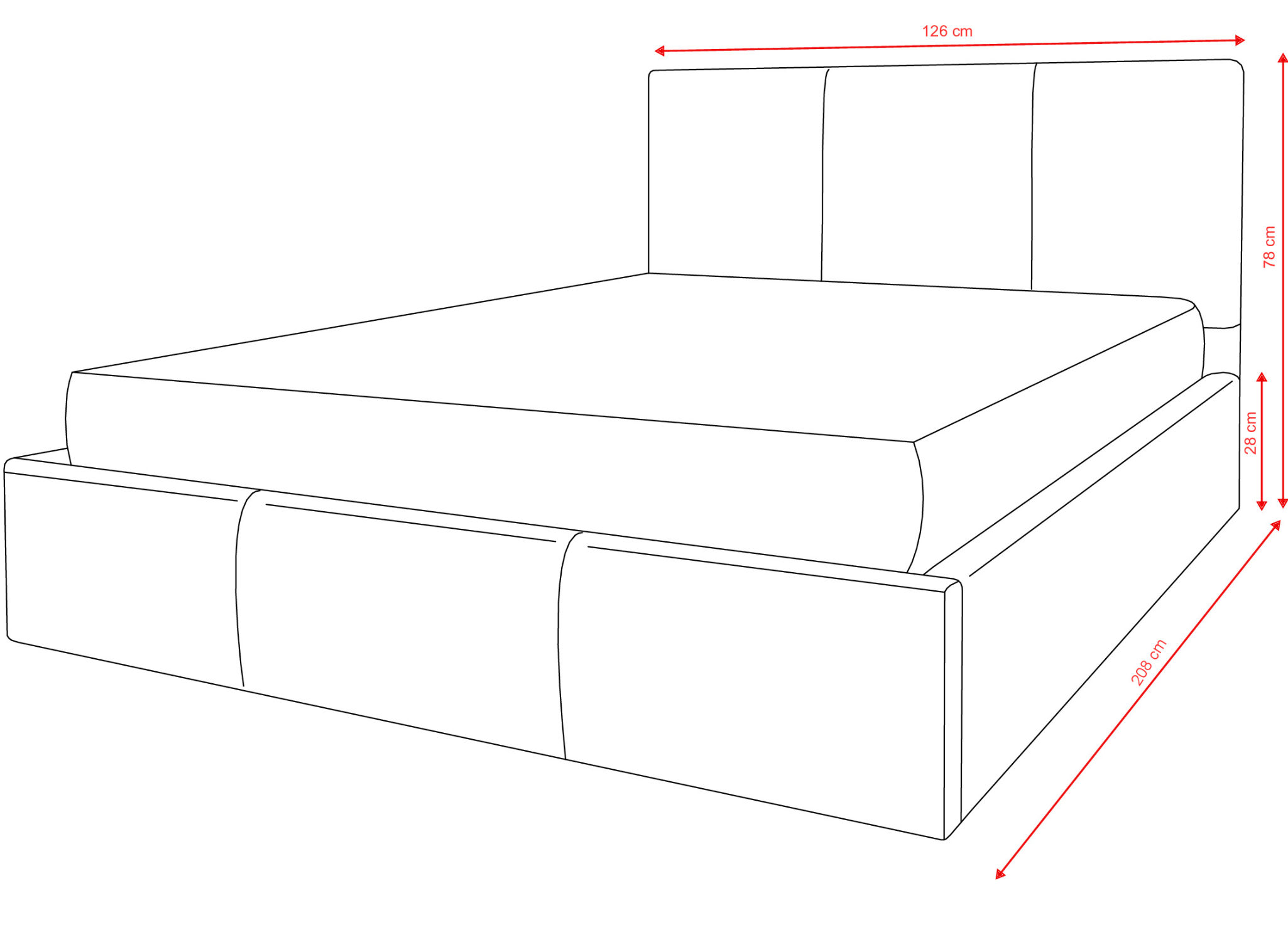 Rysunek techniczny łóżka tapicerowanego HAVEN 120x200 — Lano Meble