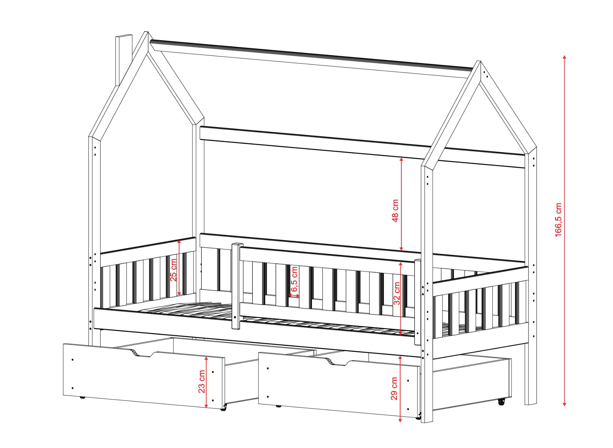 Rysunek techniczny wymiary łóżka Natan 80x160